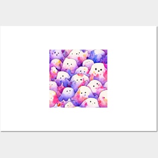 Watercolor kawaii ghosts pattern Posters and Art